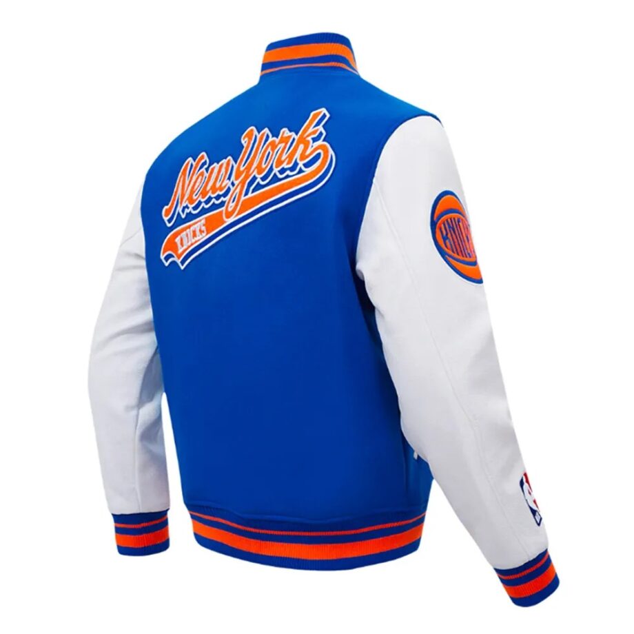 NY Knicks Script Tail Classic Rib Varsity Jacket
