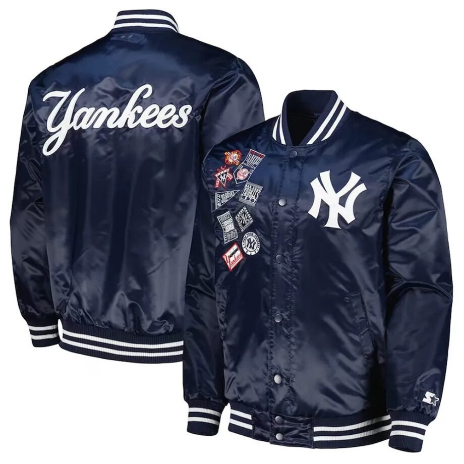 NY Yankees Patch Navy Satin Jacket