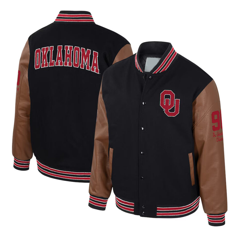 Oklahoma Sooners Black & Brown Letterman Jacket