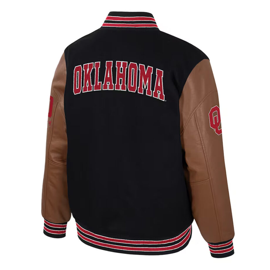 Oklahoma Sooners Black & Brown Letterman Jacket