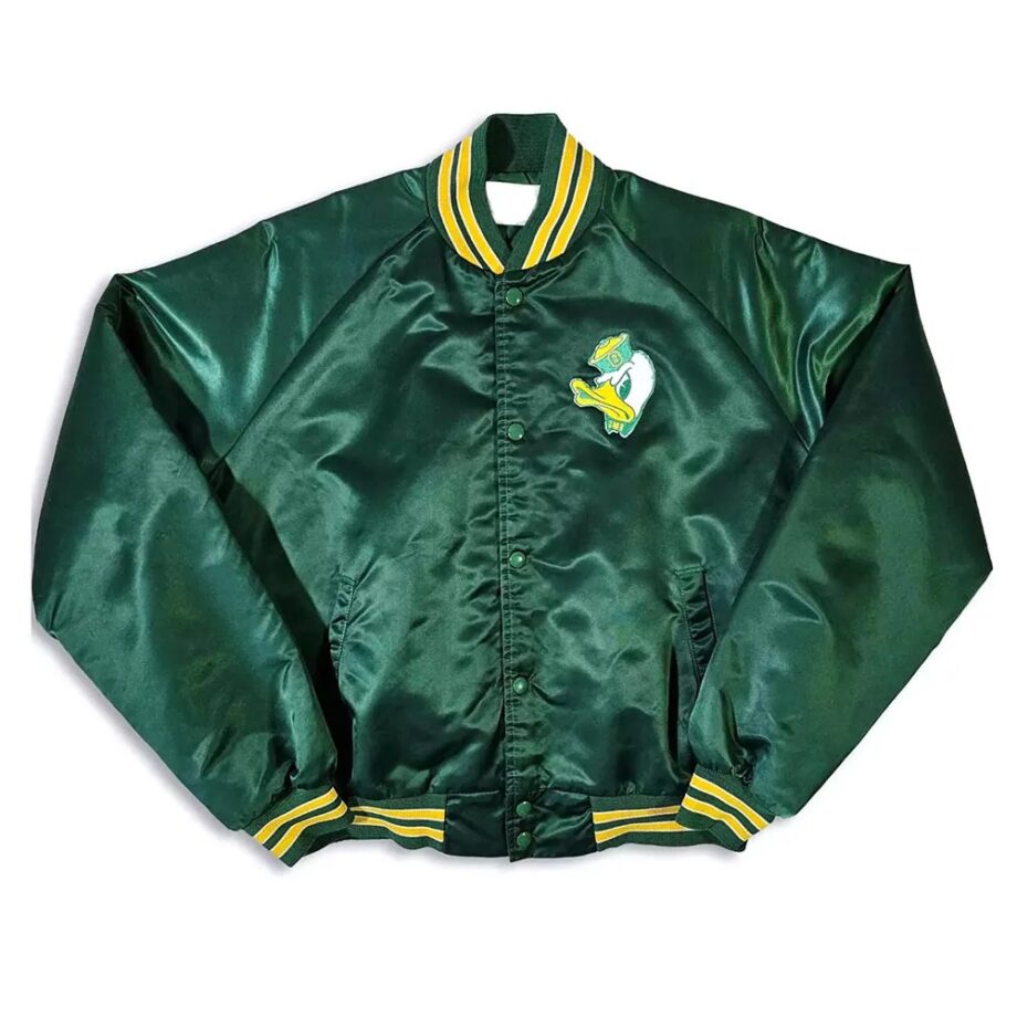 Vintage 80s Oregon Ducks Green Satin Jacket