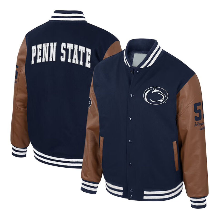 Penn State Nittany Lions Navy & Brown Letterman Jacket
