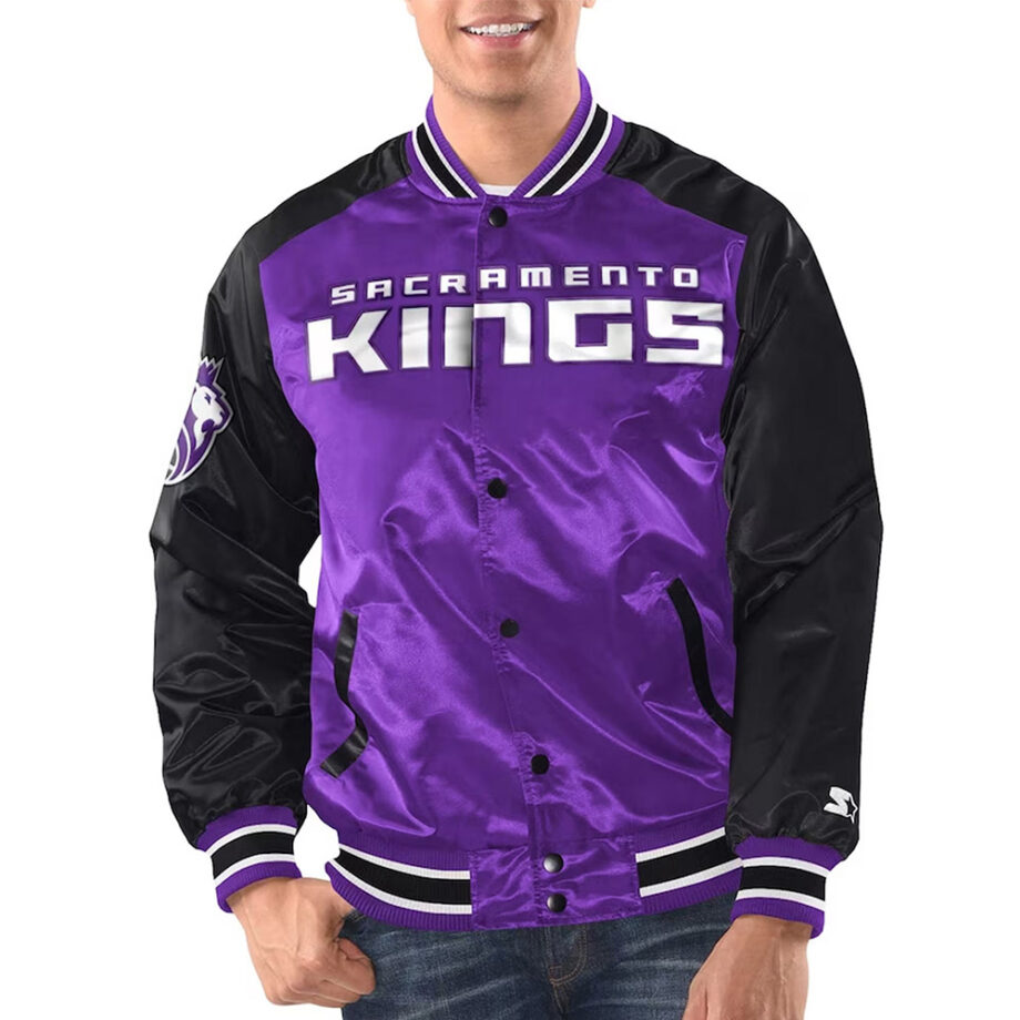 Sacramento Kings Renegade Purple Black Varsity Satin Jacket
