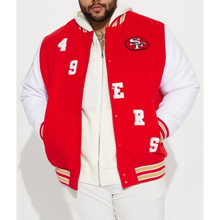 San Francisco 49ers Red and White Varsity Jacket