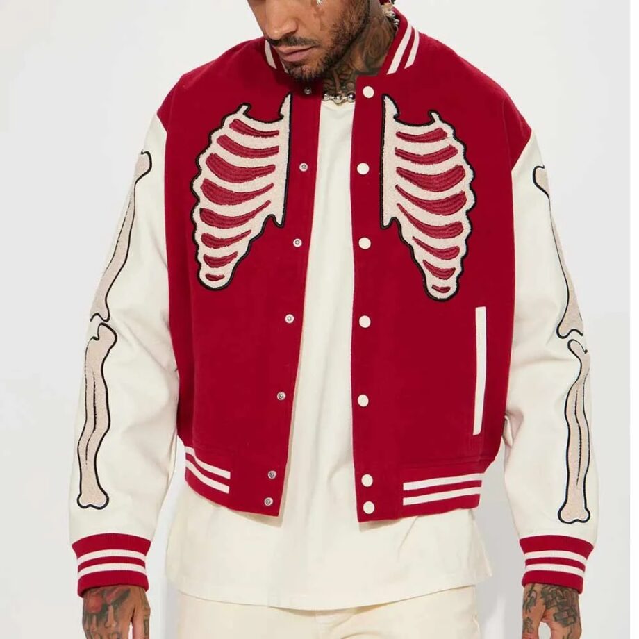 Skeleton Varsity Wool Leather Jacket