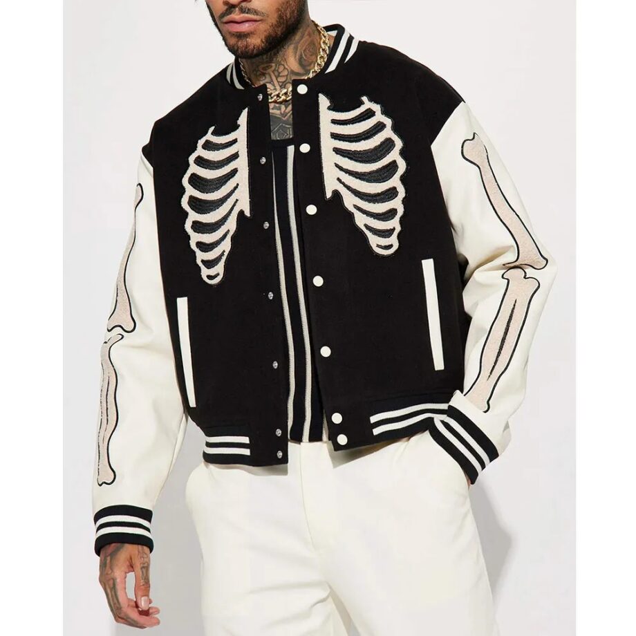 Skeleton Varsity Wool Leather Jacket
