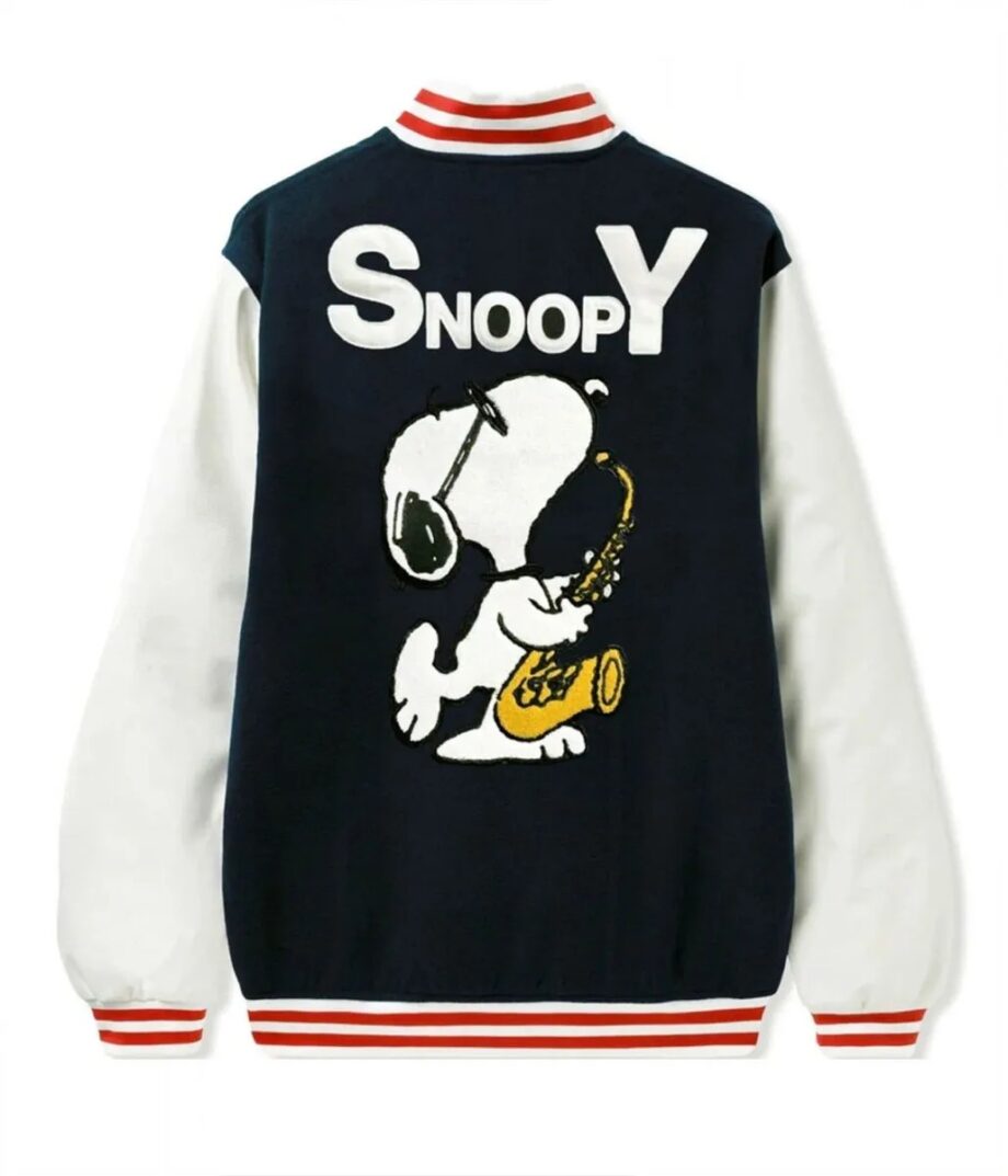 Snoopy Butter Black and White Letterman Jacket