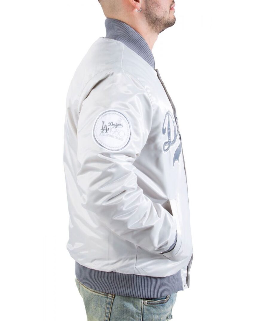 LA Dodgers Silver Satin Bomber Jacket