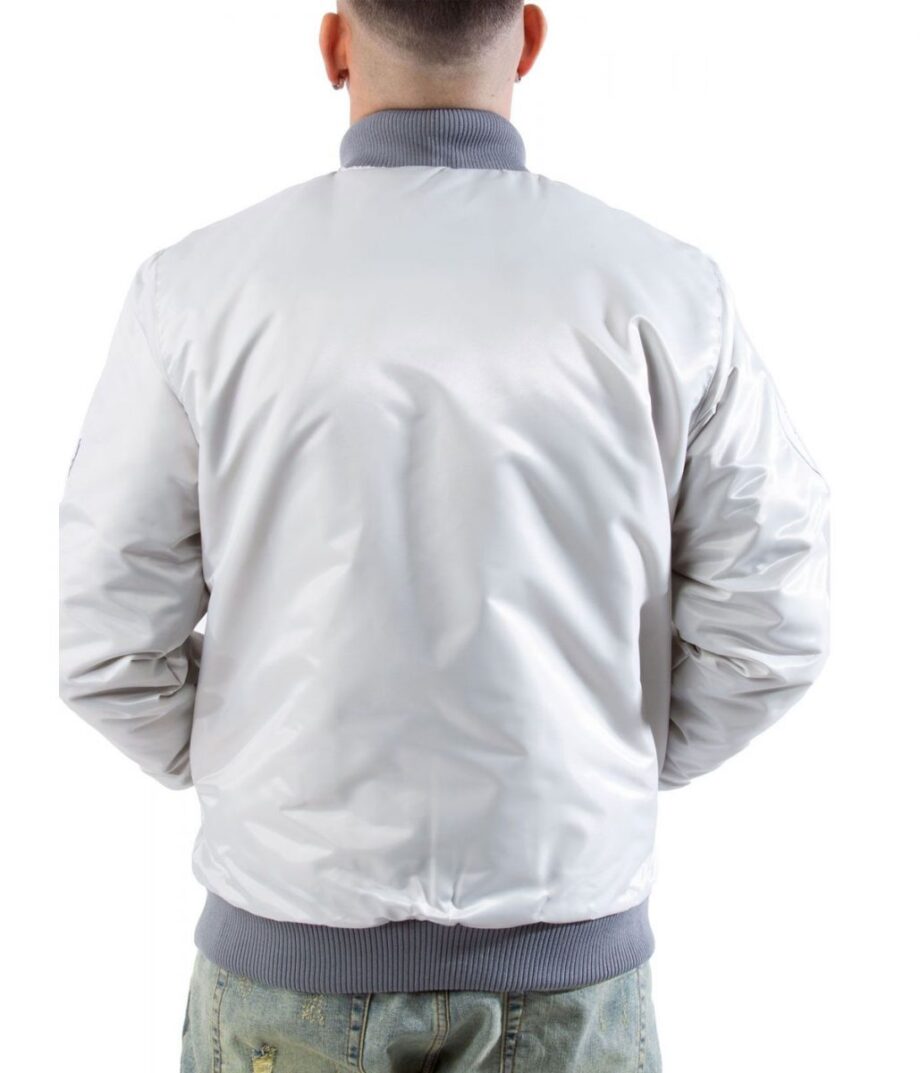 LA Dodgers Silver Satin Bomber Jacket