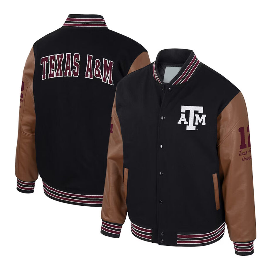 Texas A&M Aggies Black and Brown Letterman Jacket