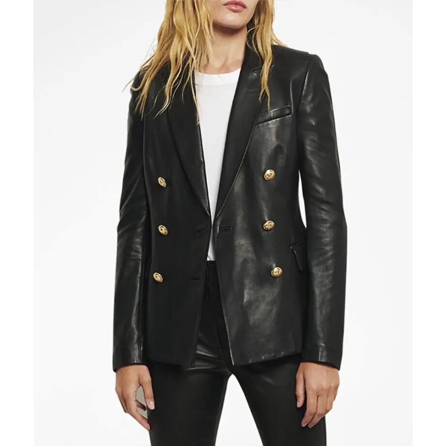 Charity Lawson Double Breasted Leather Jacket