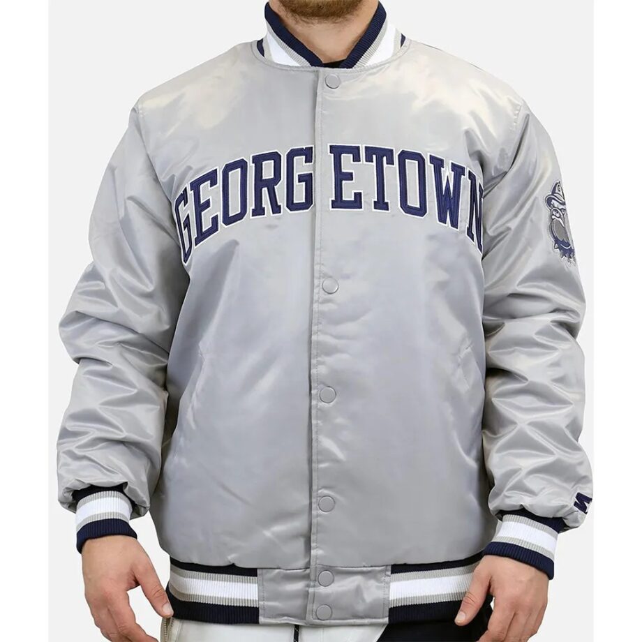 Georgetown Hoyas Gray Bomber Satin Jacket