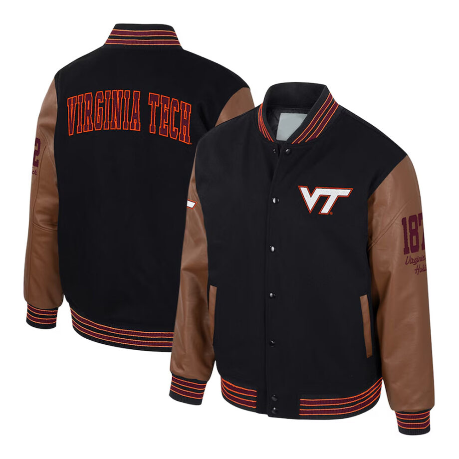 Virginia Tech Hokies Black & Brown Letterman Jacket