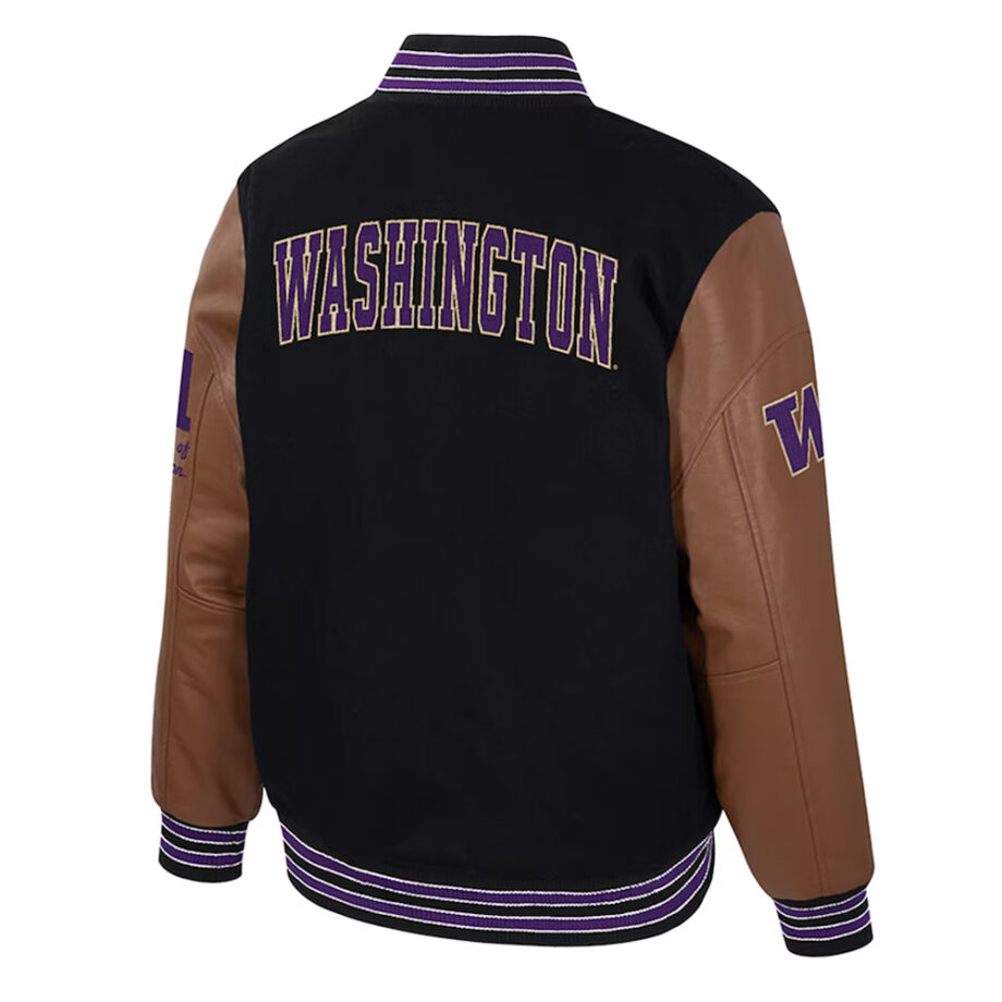 Washington Huskies Black & Brown Letterman Jacket