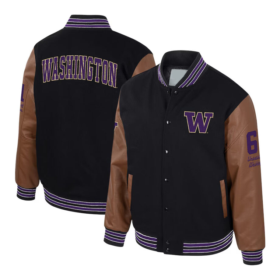 Washington Huskies Black & Brown Letterman Jacket