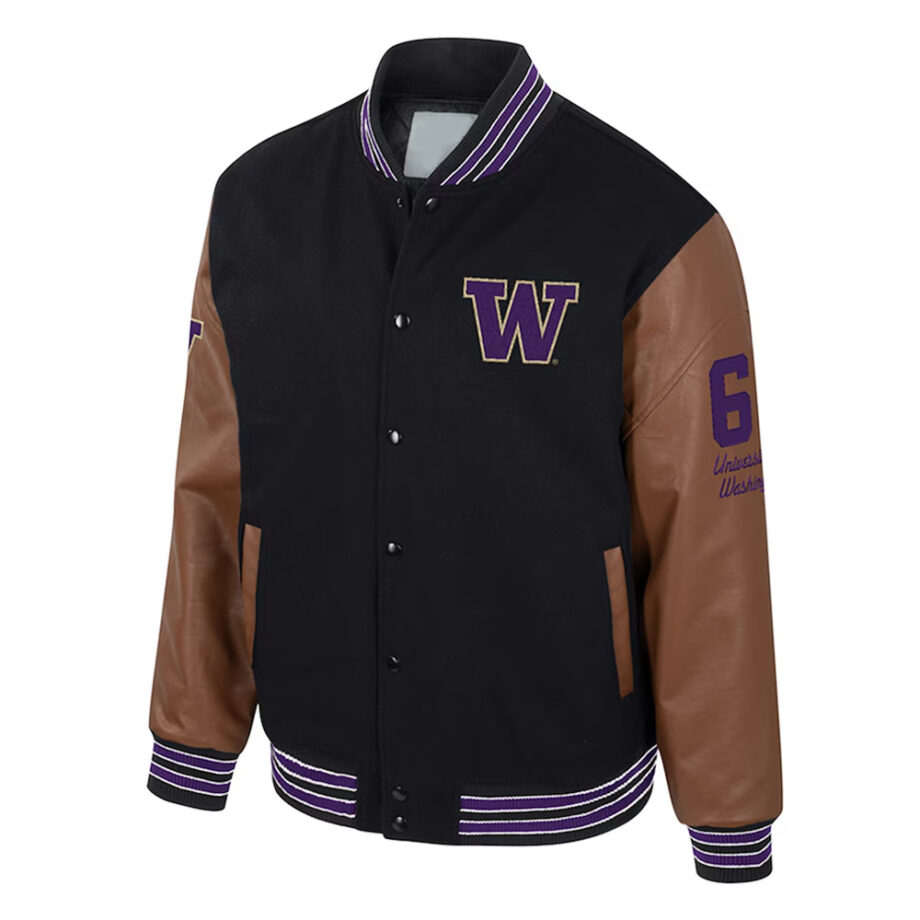 Washington Huskies Black & Brown Letterman Jacket
