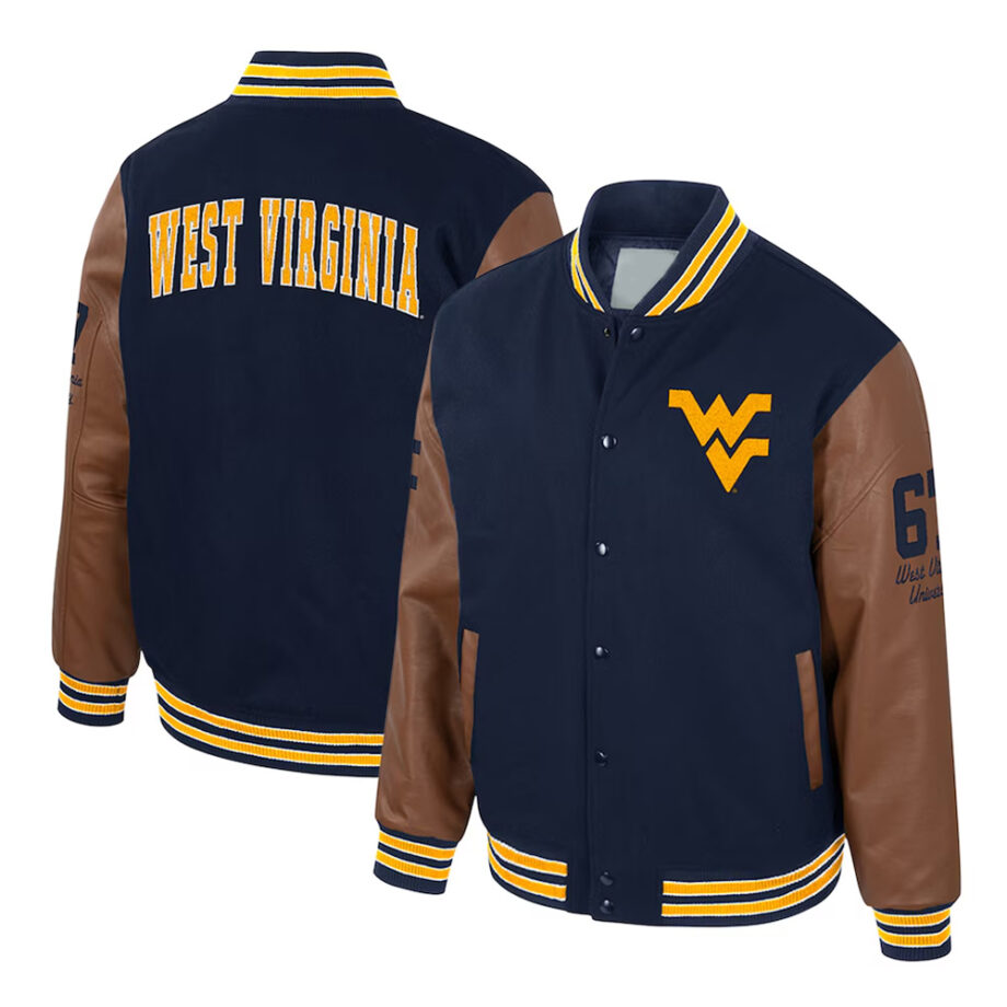 West Virginia Mountaineers Navy & Brown Letterman Jacket