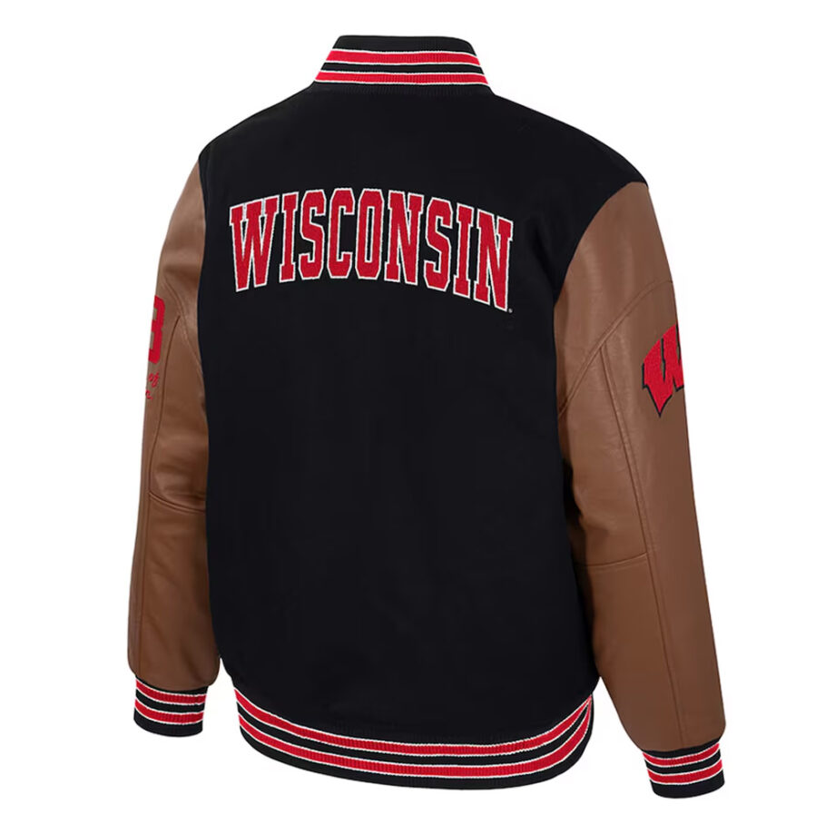Wisconsin Badgers Black & Brown Letterman Jacket