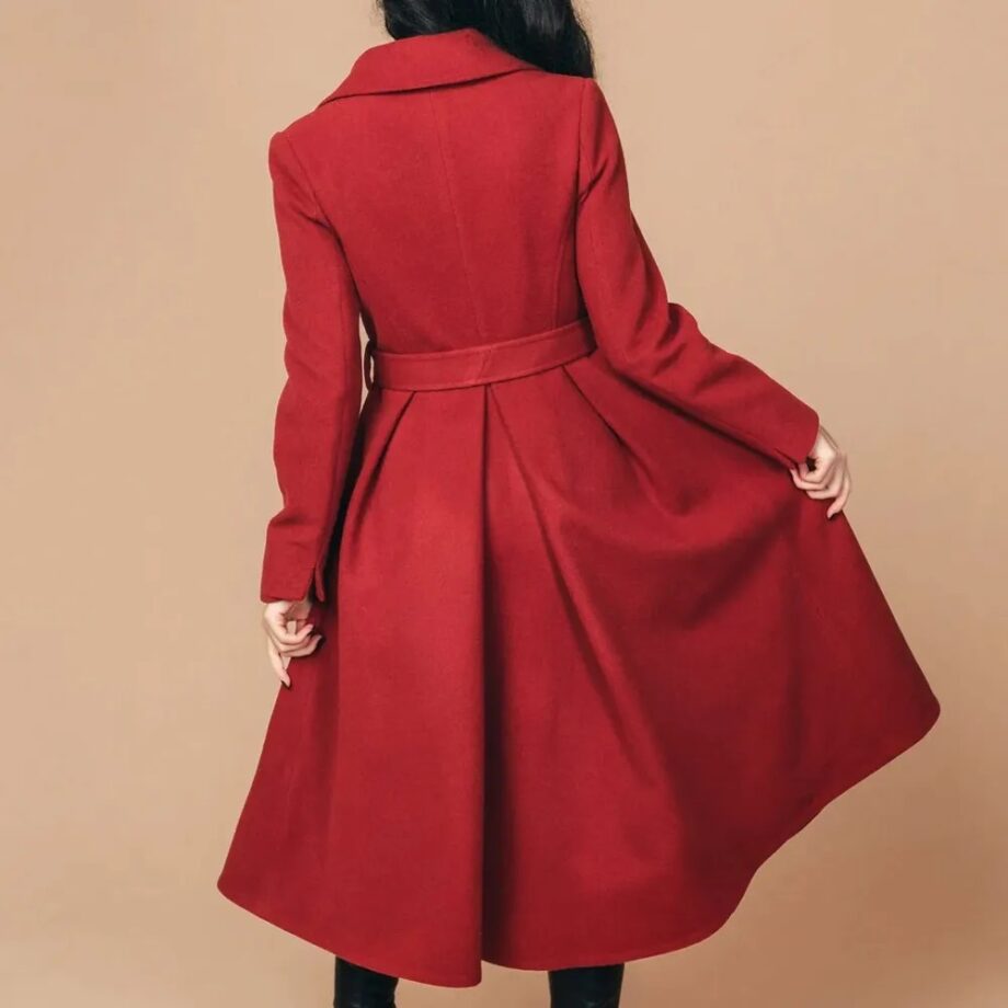 Vintage 1950s Women Red Wool Swing Coat
