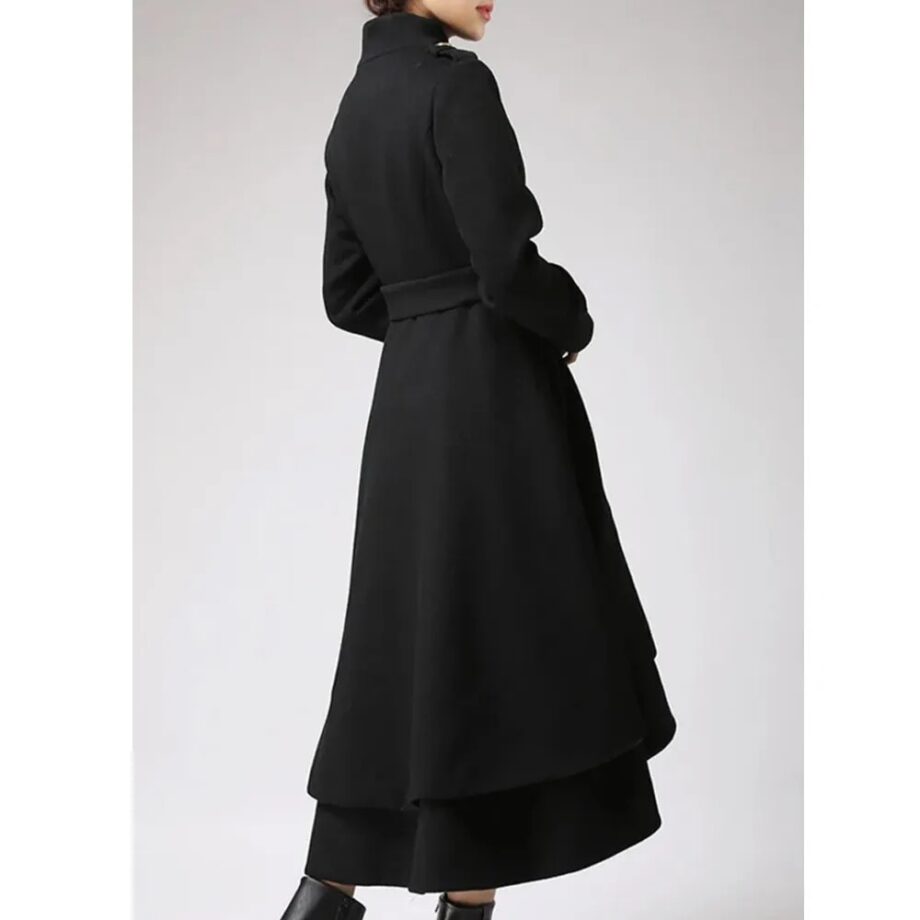 Women’s Asymmetrical Hem Black Swing Wool Coat