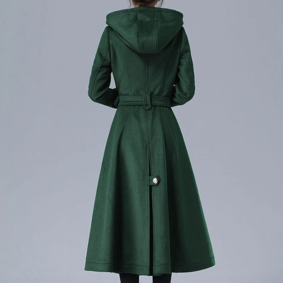 Women Double Breasted Green Wool Trench Coat