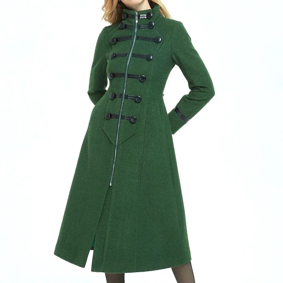 Women Green Military Style Wool Coat