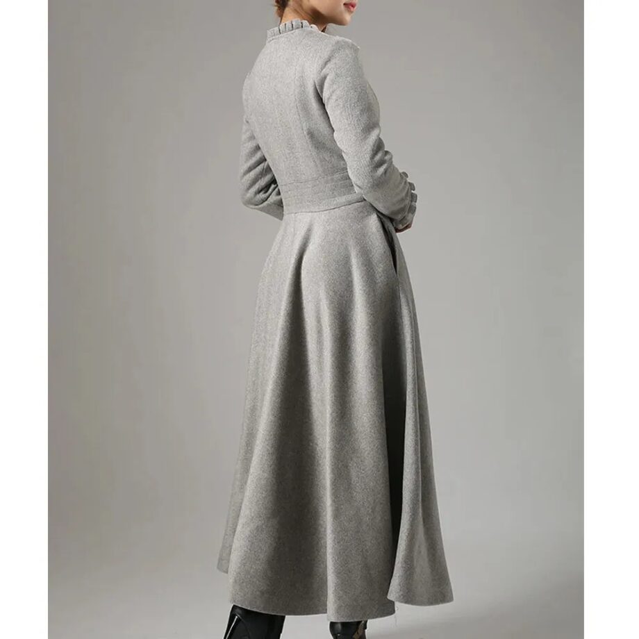 Women Long Wool Coat with Ruffle