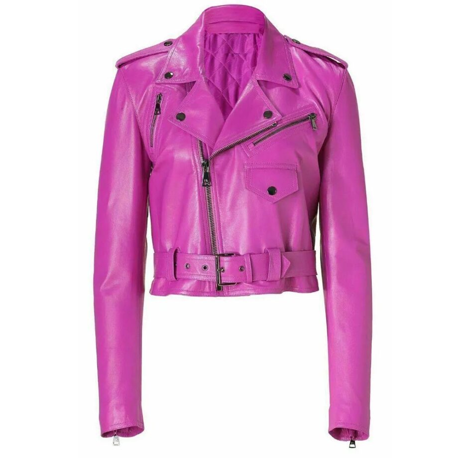Women’s Lime Green and Pink Leather Motorcycle Jacket