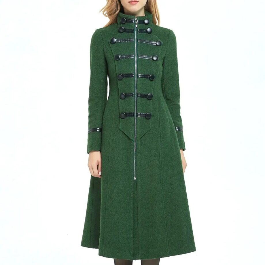 Women Green Military Style Wool Coat