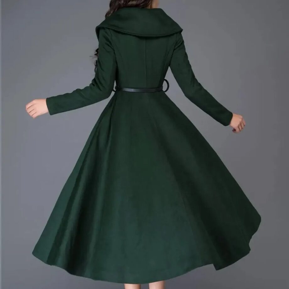 Women Princess Swing Green Wool Coat