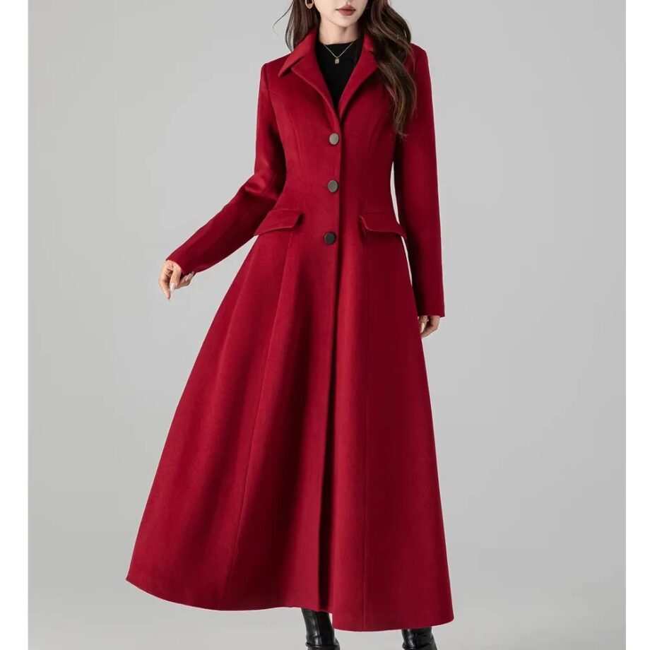 Women Princess Red Wool Long Coat