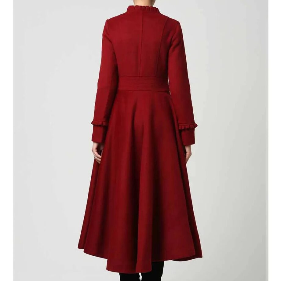 Women Long Wool Coat with Ruffle