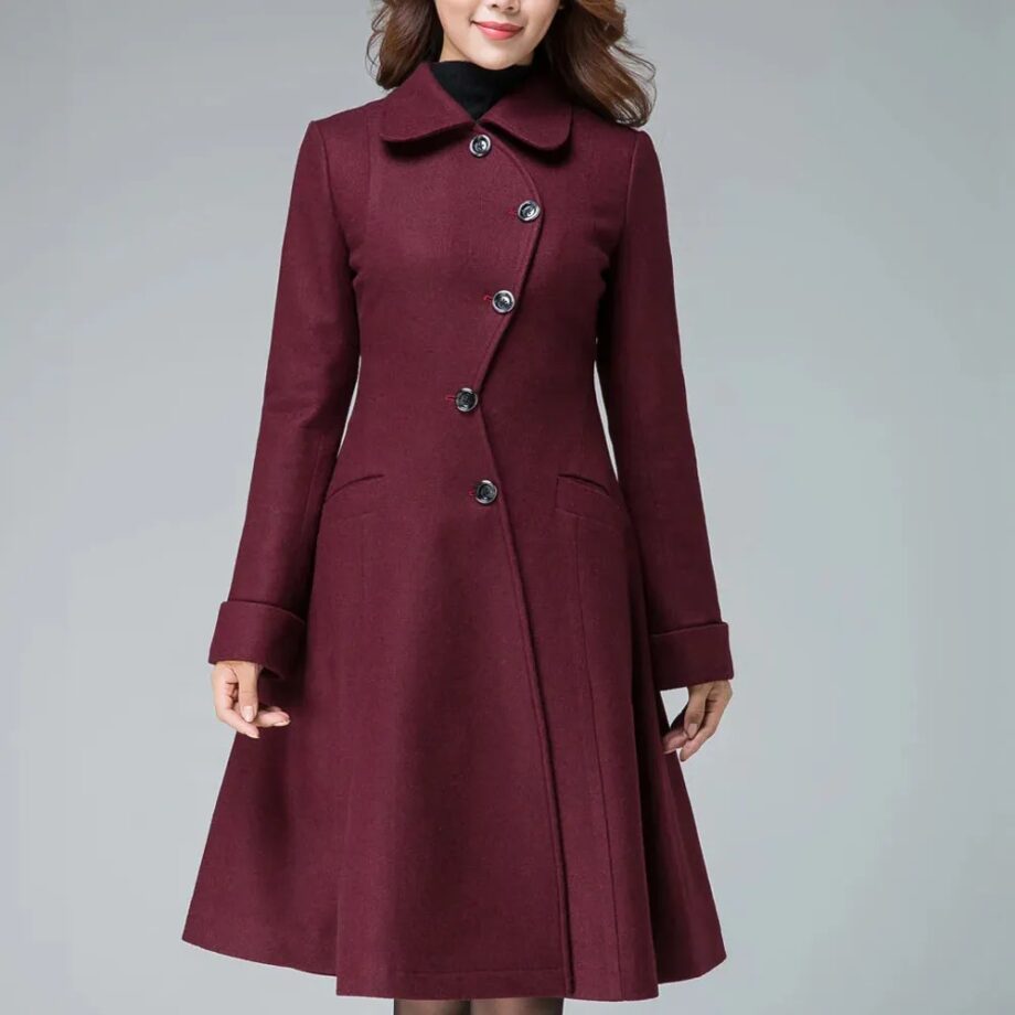 Womens Designer Retro Maroon Coat