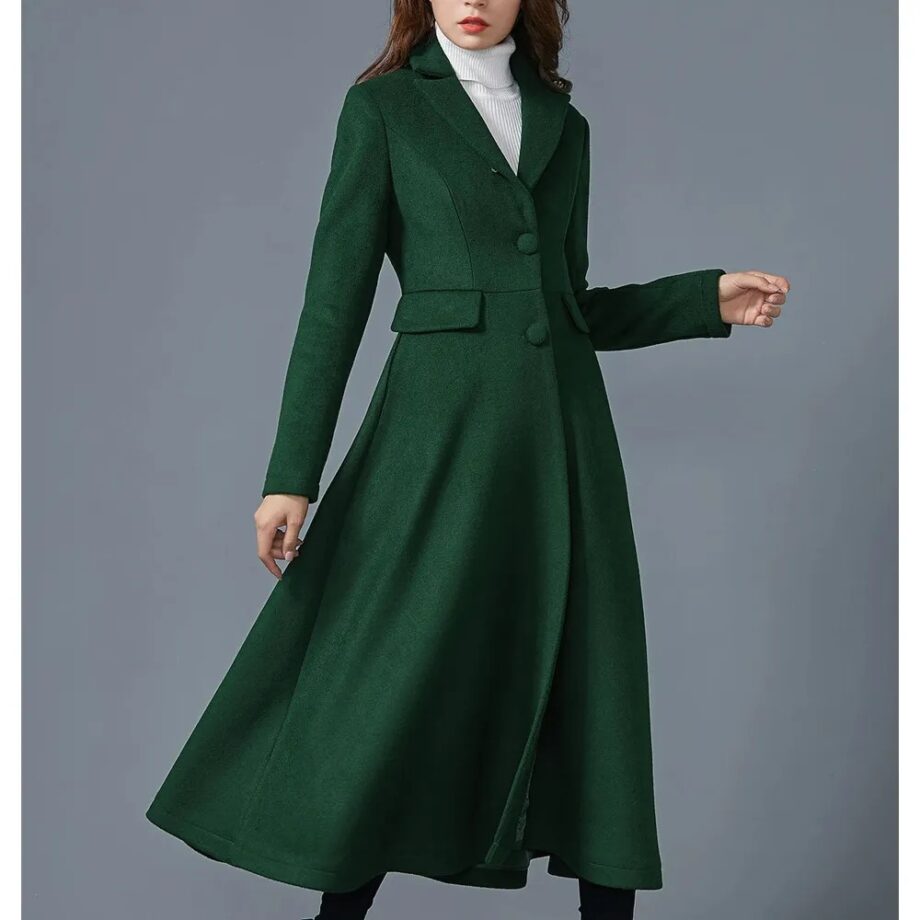 Women Swing Dark Green Wool Coat