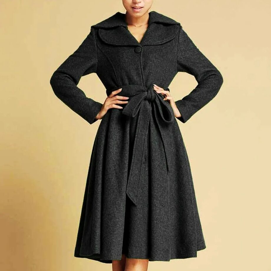 Women Feminine Swing Fit and Flare Wool Coat