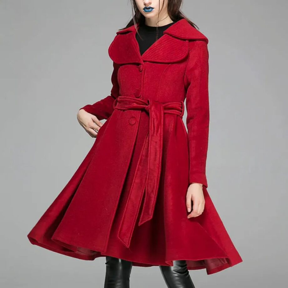 Women Feminine Swing Fit and Flare Wool Coat