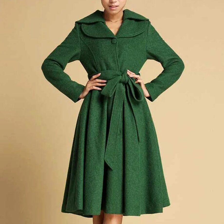 Women Feminine Swing Fit and Flare Wool Coat