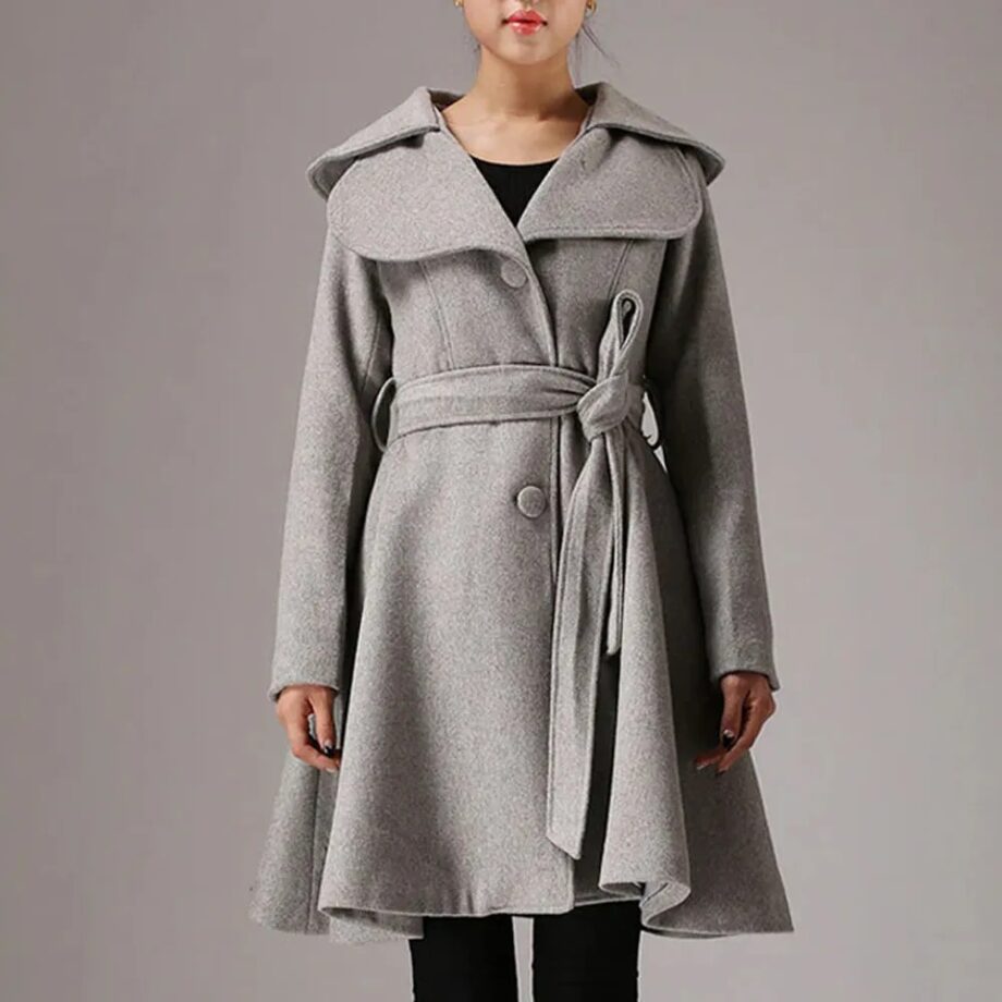 Women Feminine Swing Fit and Flare Wool Coat
