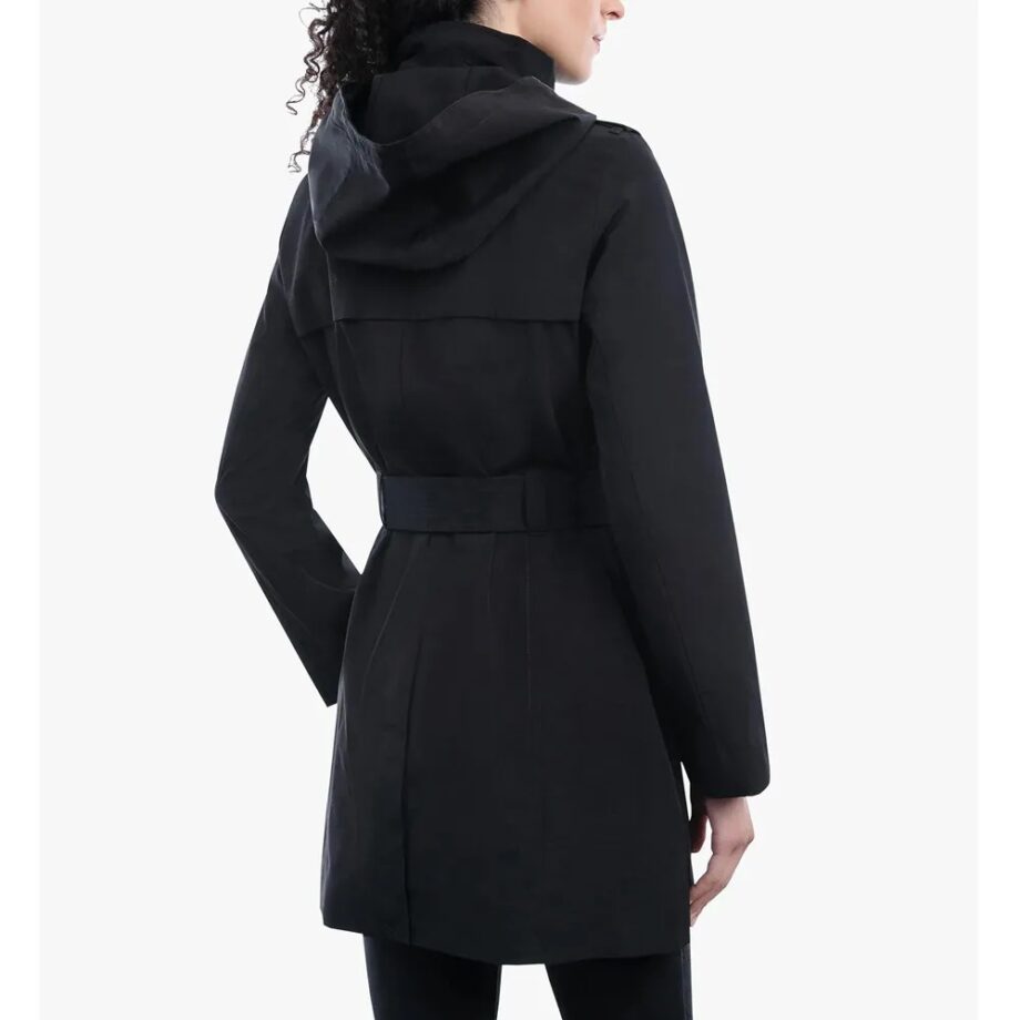 Women Zip Front Belted Hooded Coat