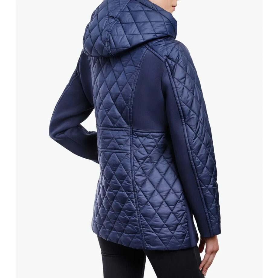 Women Zip Front Diamond Quilted Hooded Jacket