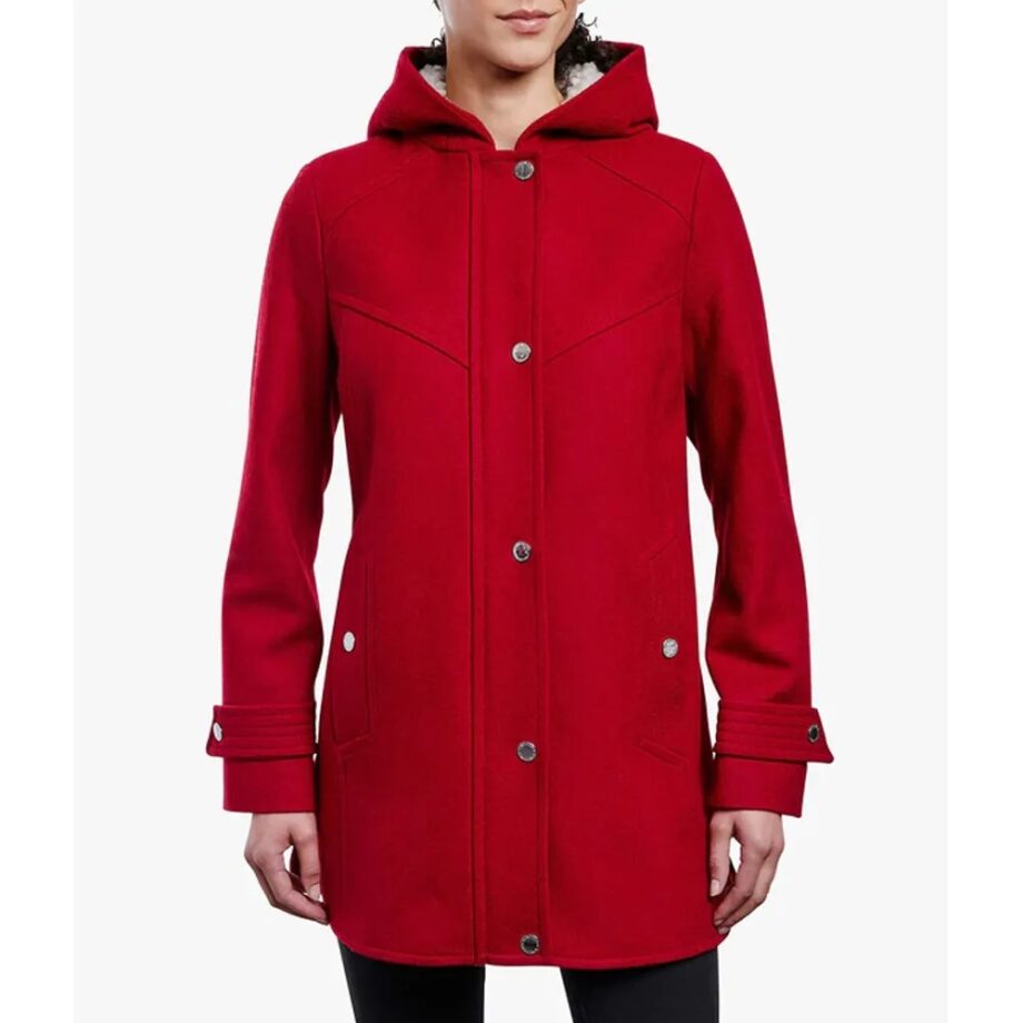Women Zip Front Wool Sherpa Hooded Coat