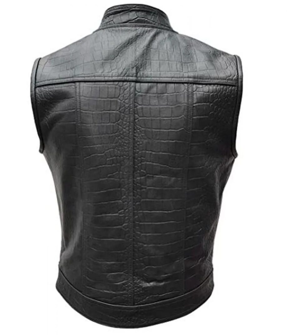 Men Motorcycle Alligator Black Leather Vest
