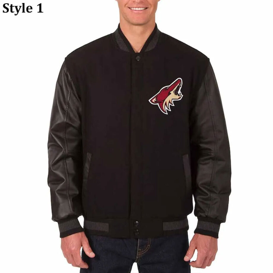 Arizona Coyotes Black Varsity Wool & Leather Jacket