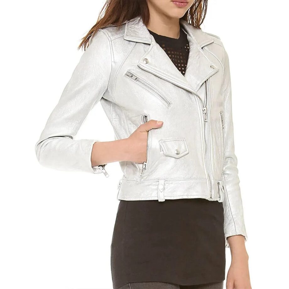 Willa Holland Silver Leather Jacket