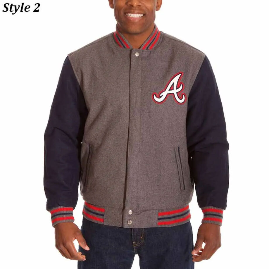 Atlanta Braves Varsity Gray & Navy Wool Jacket