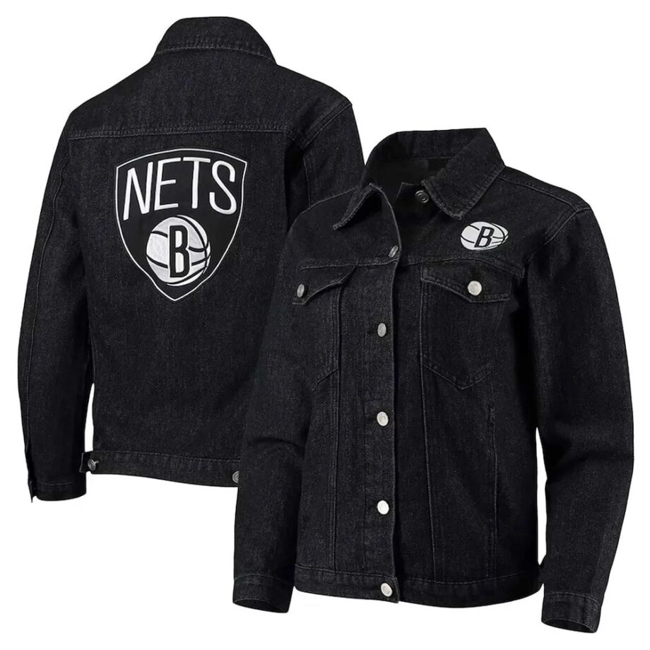 Black Brooklyn Nets Patch Button-Up Denim Jacket