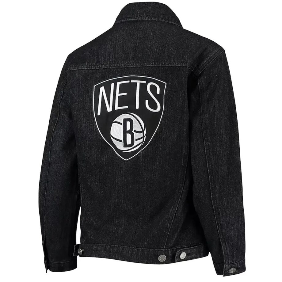 Black Brooklyn Nets Patch Button-Up Denim Jacket