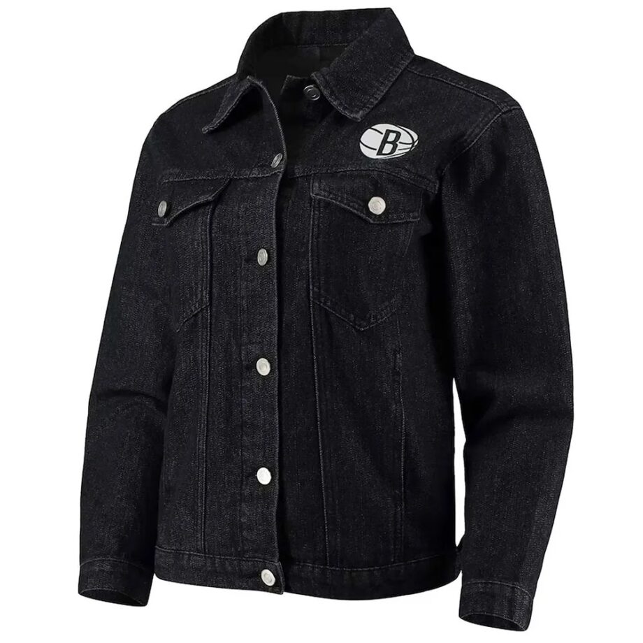 Black Brooklyn Nets Patch Button-Up Denim Jacket