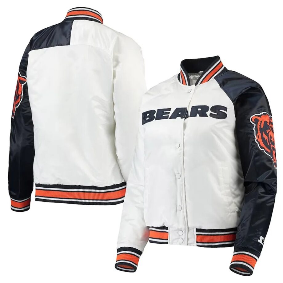 White/Navy Chicago Bears Hometown Satin Jacket
