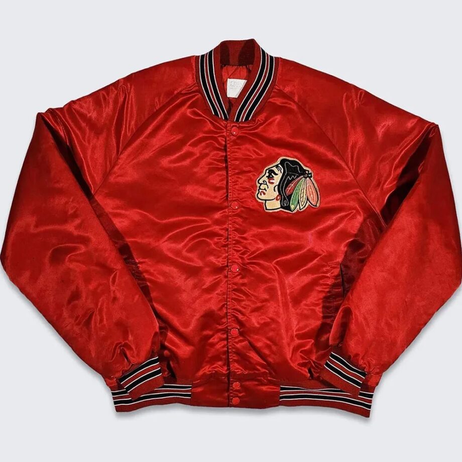 Vintage 80s Chicago Blackhawks Red Bomber Jacket